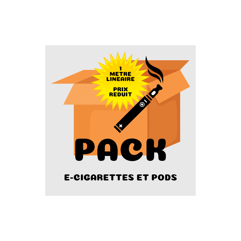 Pack conçu pour  mètre linéaire de e-cigarettes et pods.